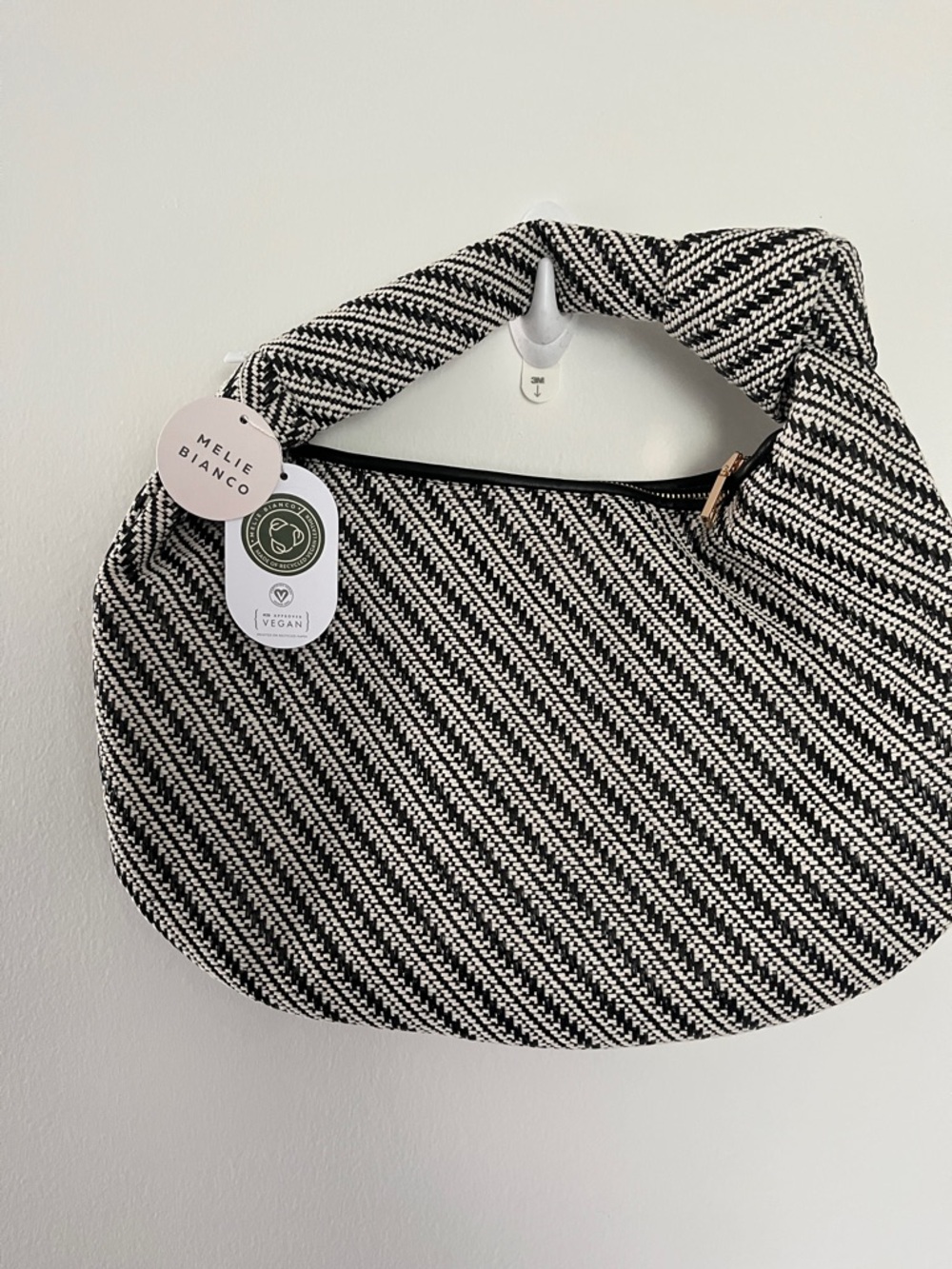 Melie Biiano Black & White Woven Shoulder Bag
